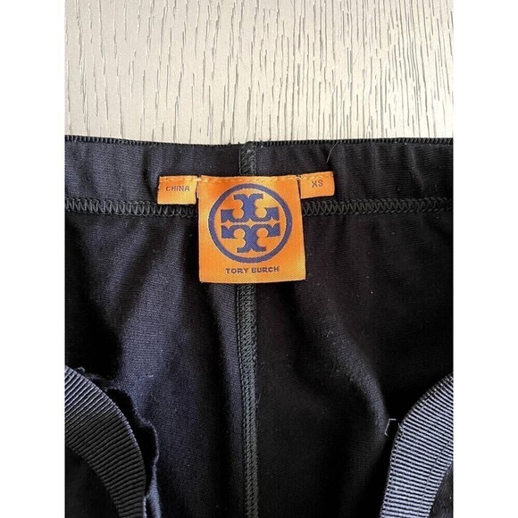 Tory Burch Black XS Pants Ribbed Leather Knee Patch Inseam 27" Great Condition - Picture 6 of 9